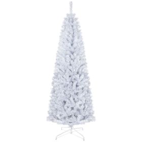 HOMCOM 6 FT Artificial Christmas Tree, Pencil Xmas Tree with Lights, Stand, 618 Tips, Holiday Home Indoor Decoration for Party, White