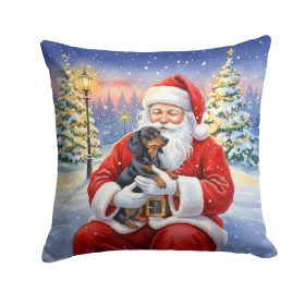 Black and Tan Dachshund with Santa Claus Throw Pillow Decorative Indoor Outdoor Accent Cushion for Couch, Bed or Patio, 14Hx14W