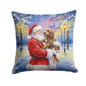Chocolate Labradoodle with Santa Claus Throw Pillow Decorative Indoor Outdoor Accent Cushion for Couch, Bed or Patio, 14Hx14W