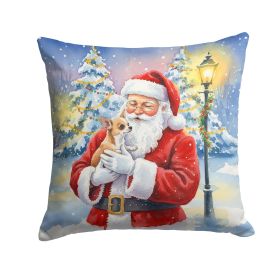Chihuahua with Santa Claus Throw Pillow Decorative Indoor Outdoor Accent Cushion for Couch, Bed or Patio, 14Hx14W
