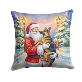 German Shepherd with Santa Claus Throw Pillow Decorative Indoor Outdoor Accent Cushion for Couch, Bed or Patio, 14Hx14W