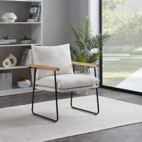 Modern Accent Chair, Comfy Chair with Removable Cushion, Vanity Chair with Wood Armrests for Living Room, Bedroom, White