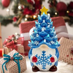 Christmas Gnome Christmas Tree, 8In Mini Ceramic Lighted Christmas Tree (Color: Blue)