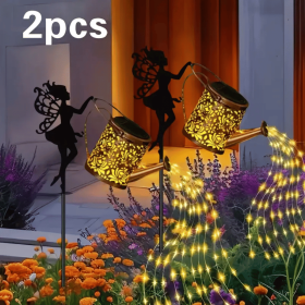 Outdoor Solar Watering Can with Lights Garden Decor Large Solar Powered Lanterns Hanging Waterproof LED Decorative Retro Metal Kettle String Ligh (Color: Warm 2 PCS)