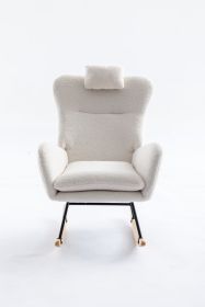 35.5 inch Rocking Chair, Soft Teddy Velvet Fabric Rocking Chair for Nursery (Color: White, Material: Teddy Velvet)