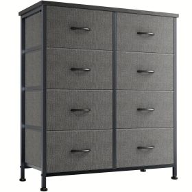 Dresser for Bedroom with 8 Drawers Tall Dresser & Chest of Drawers Fabric Dresser with Wood Top and Sturdy Steel Frame (Color: Gray)