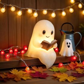 Cute Ghost Reading Book Lamp, Cute Halloween Ghost Night Light (Color: 8. 6 Inch)